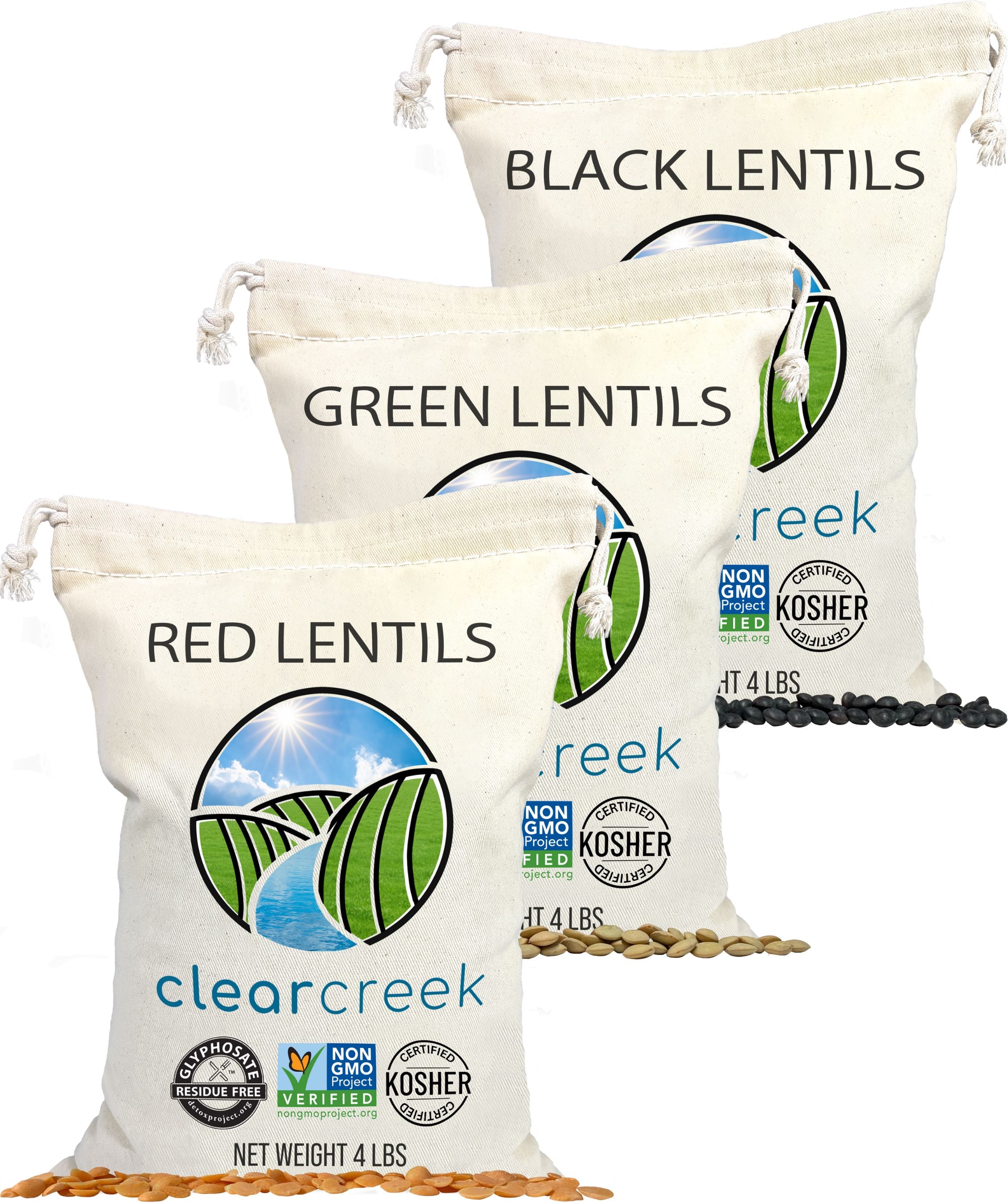 Green, Red, and Black Lentils - 12 lb