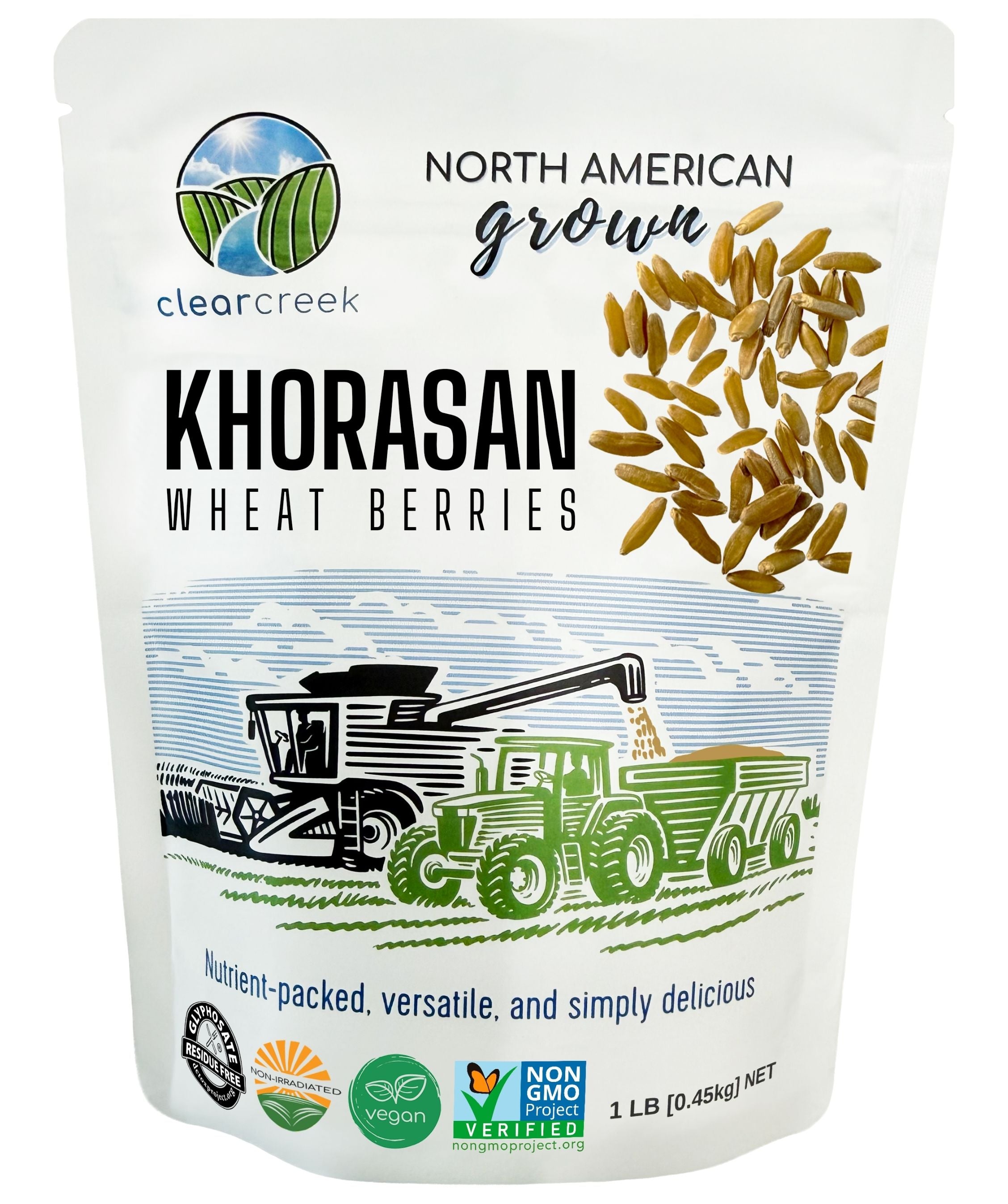 khorasan wheat berries in 1 lb resealable bag