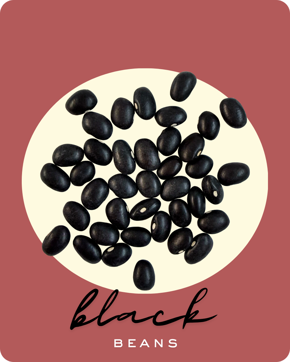 Black beans on a beige background with 'black beans' text