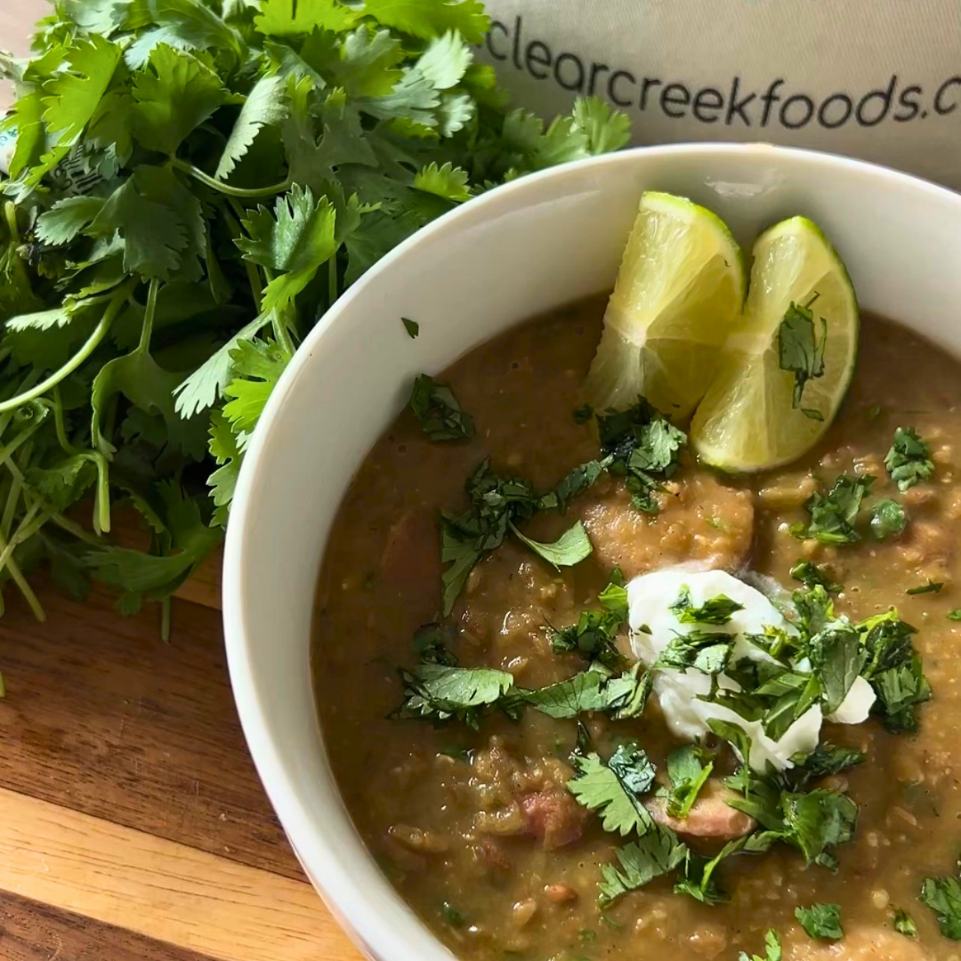 Bowl of green lentil chili