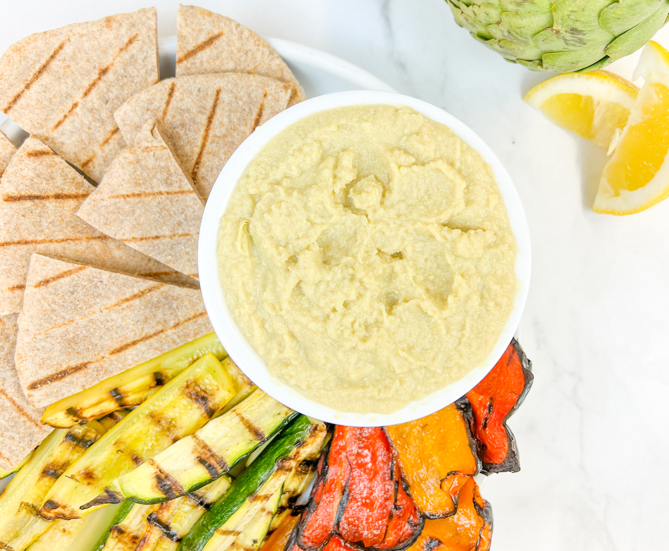 Grilled Flat Bread with a Delicious Artichoke Hummus
