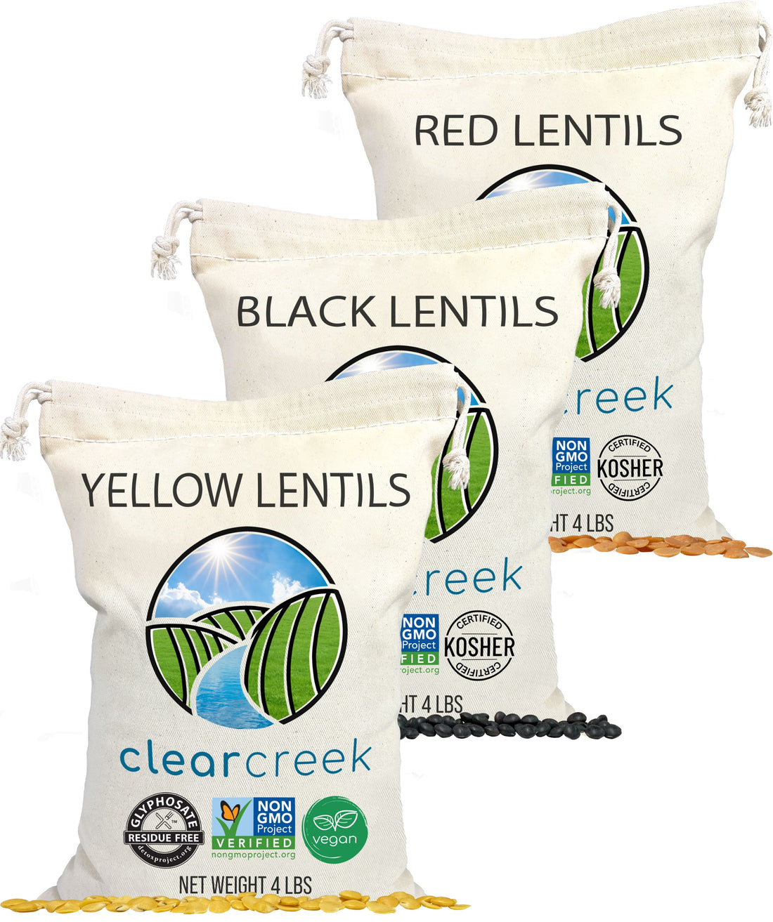 Lentil Pack: Red, Black, Gold 4 LBS each