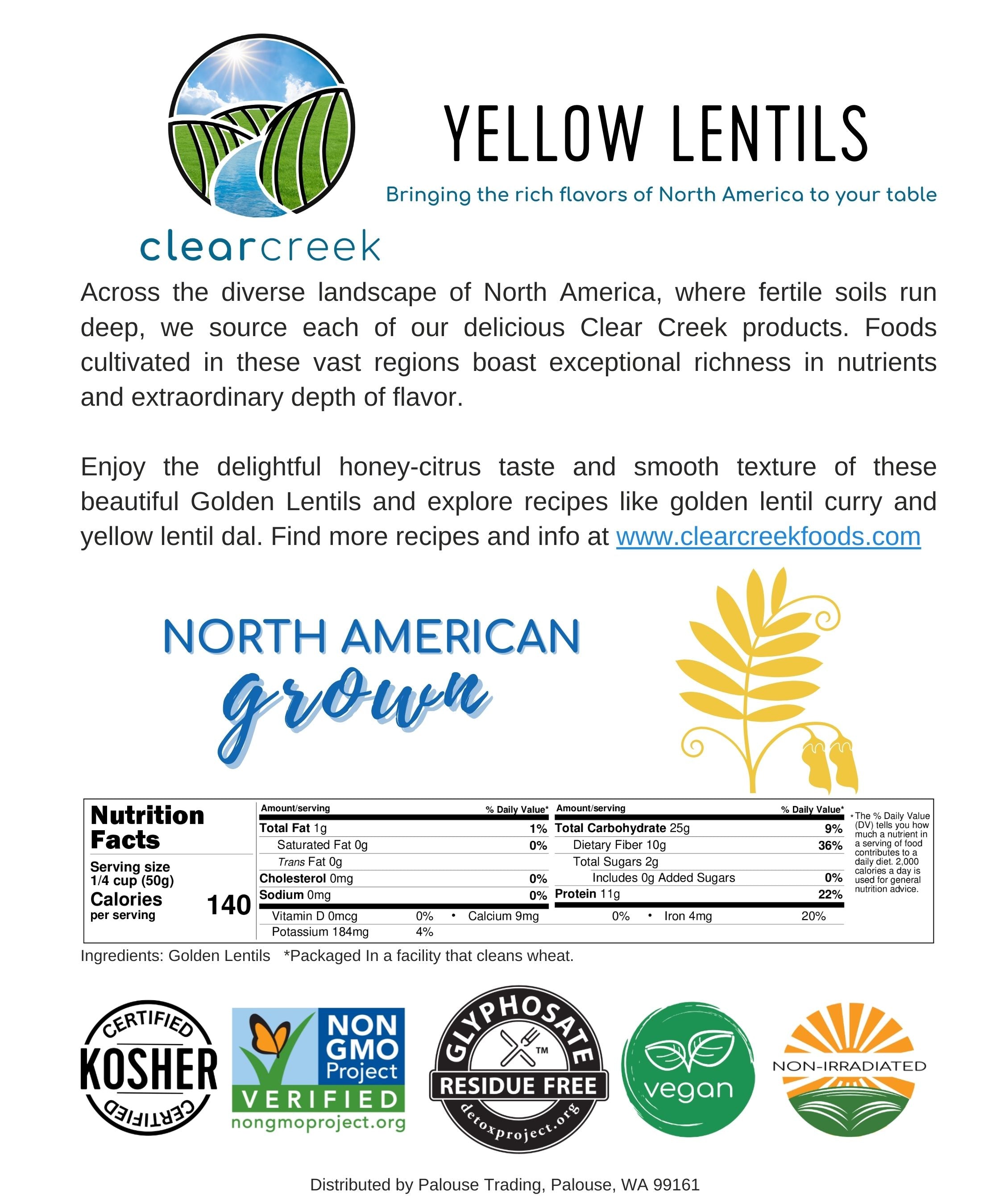 Certified Glyphosate Residue Free| Yellow Lentils | 4 LBS