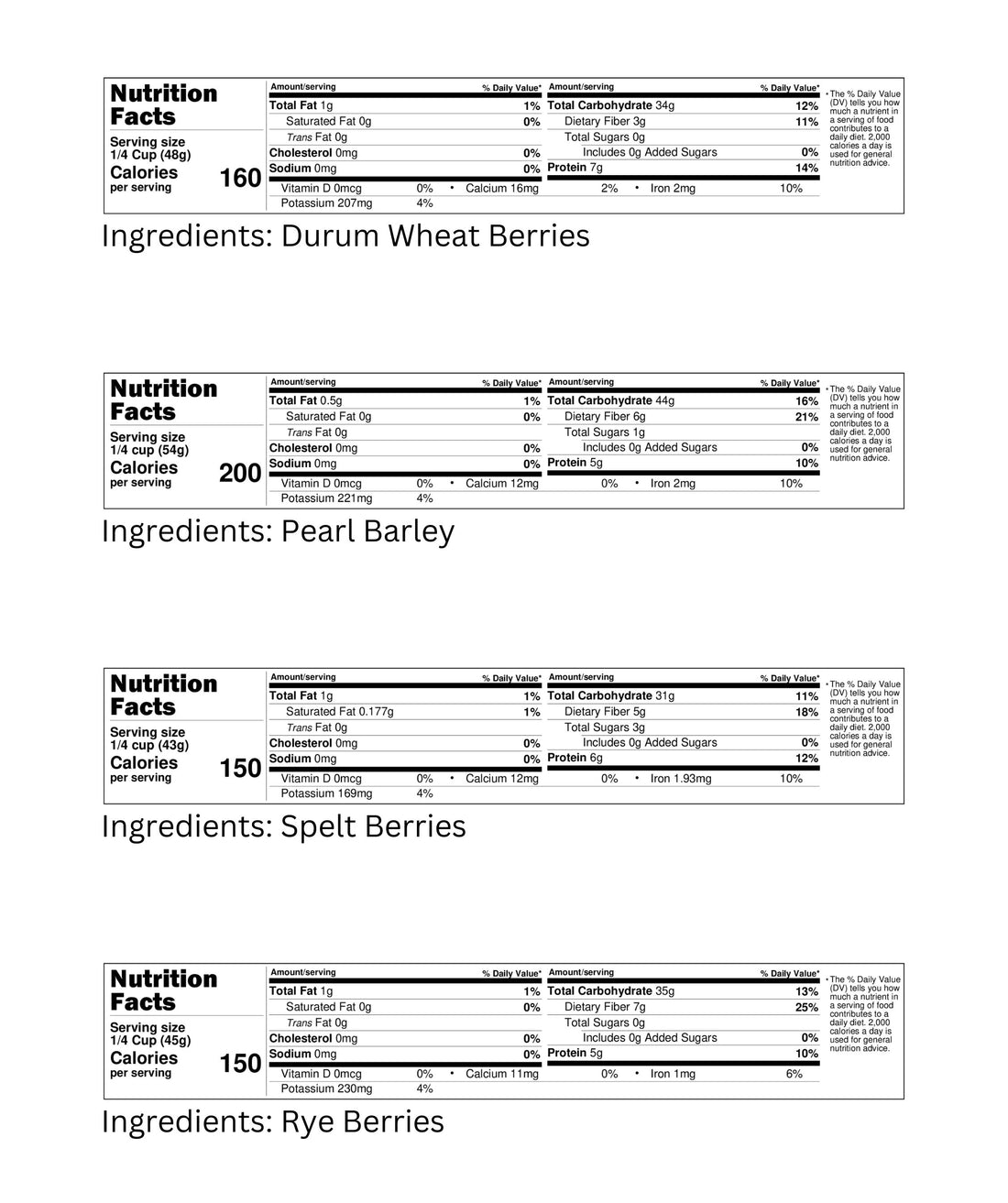 Clear Creek Grains Nutrition Facts