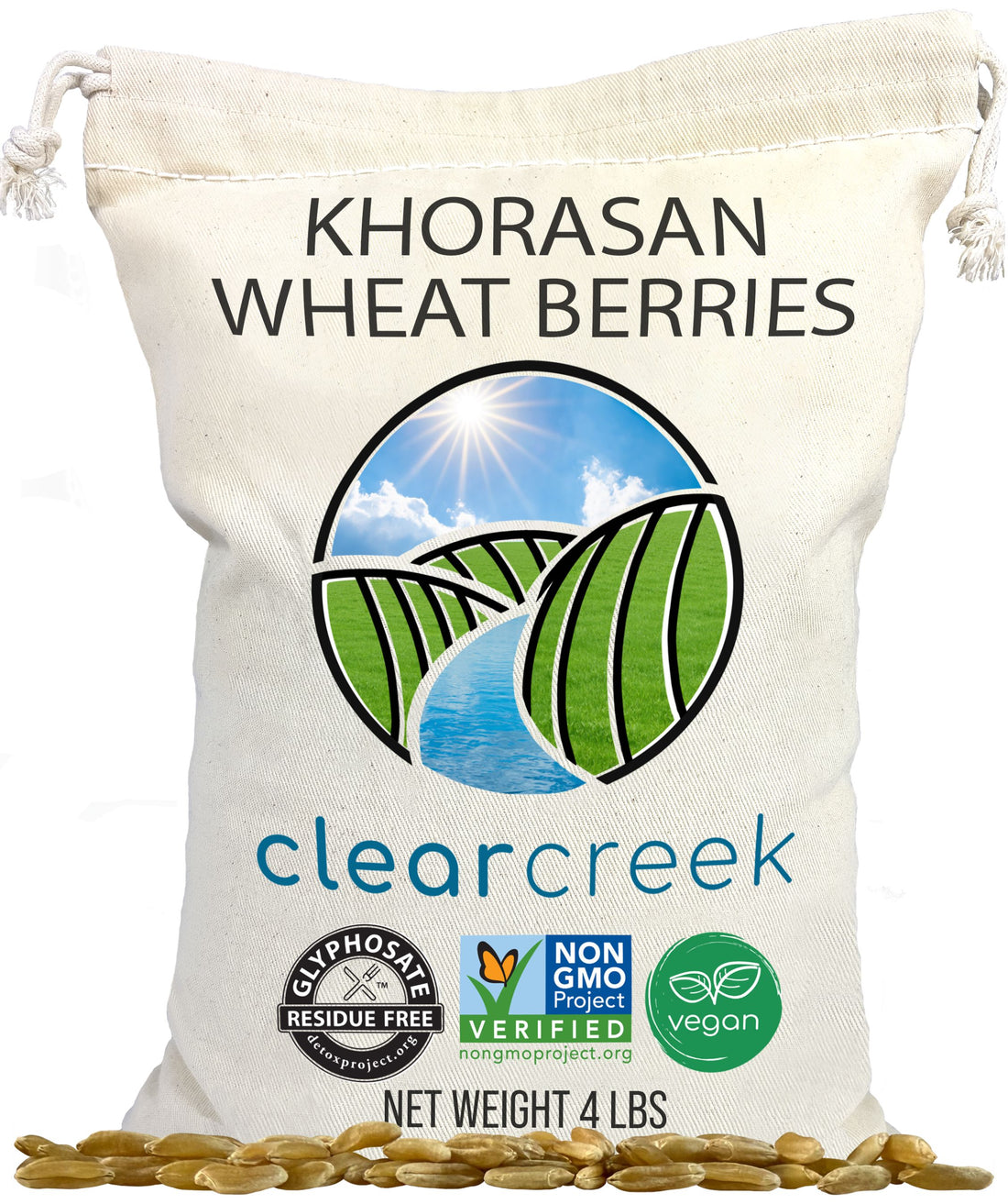 Khorasan Wheat Berries | 4 lb | Certified Glyphosate Residue Free | Non-GMO, High Protein & Fiber Ancient Grain