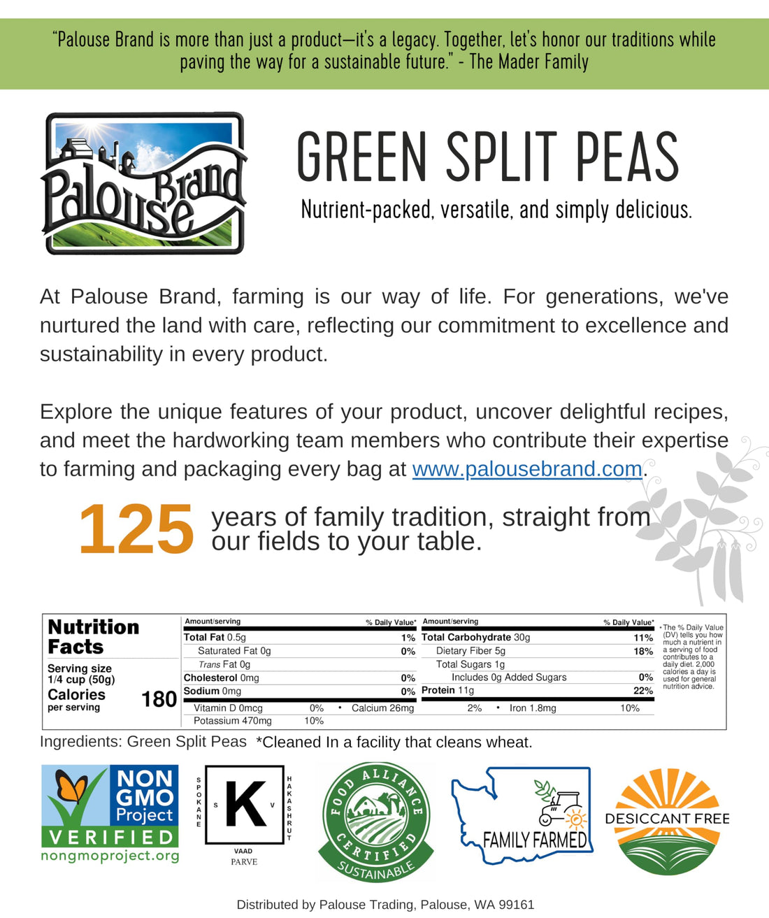 Green Split Peas Back Label